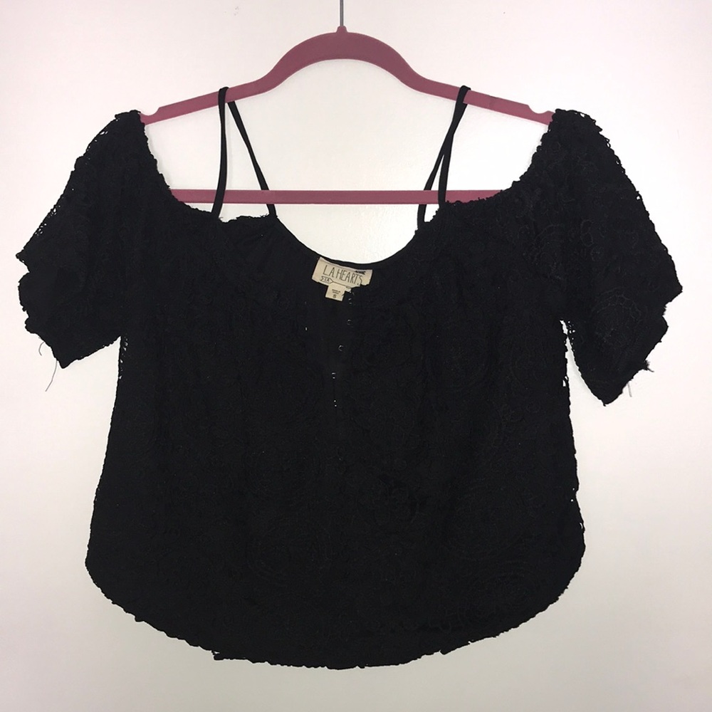 Black lace off shoulder blouse!